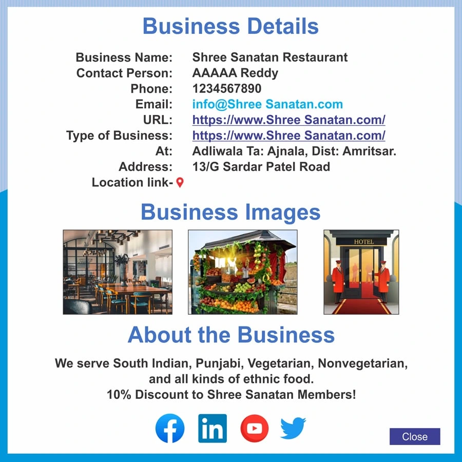 Sample of business | service details.