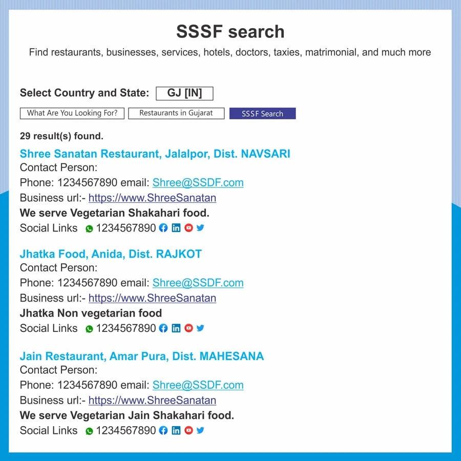 Sample of business | service search results.